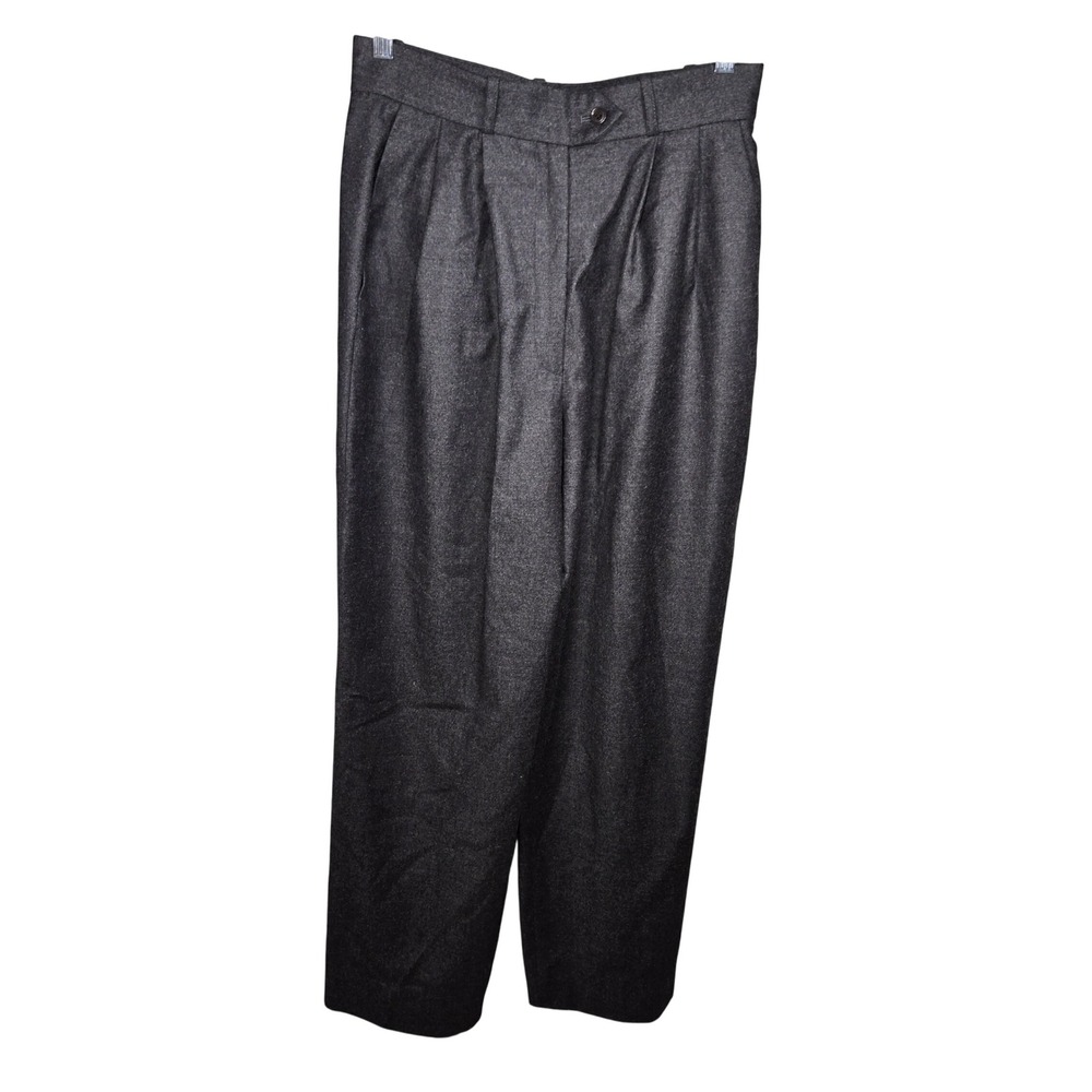 Anne Klein Collection Charcoal Grey Pleated Wool Tapered Pant Made in USA Size 8